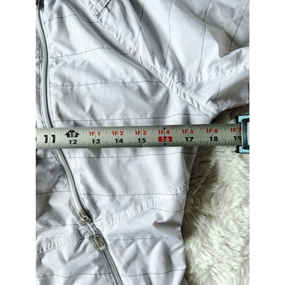 EUC Athleta White Gray Striped Windbreaker Hooded Jacket Size XSmall Thumbholes - Picture 12 of 15